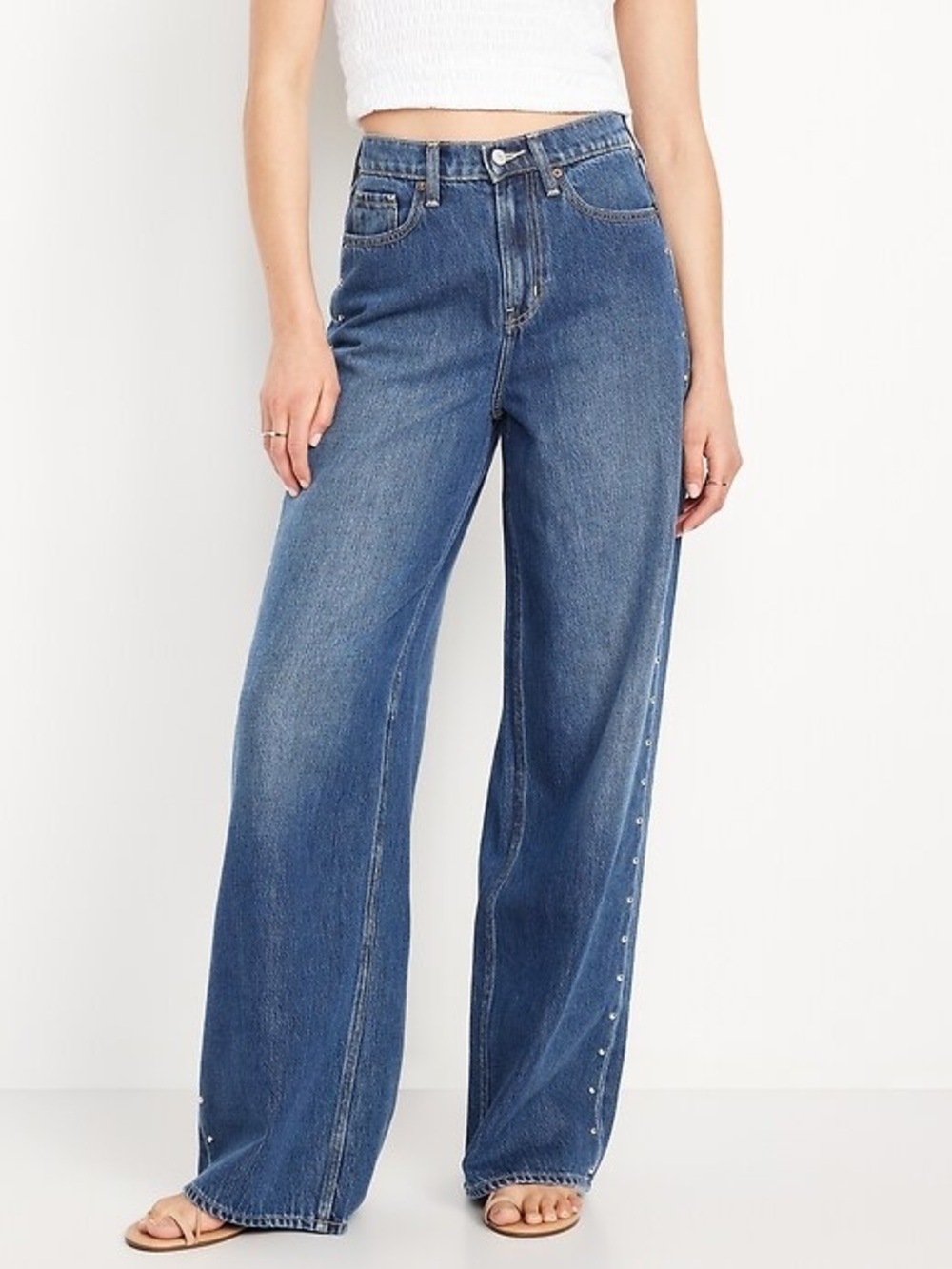 Old Navy Baggy Wide-Leg High Waisted Jeans with Side Studs